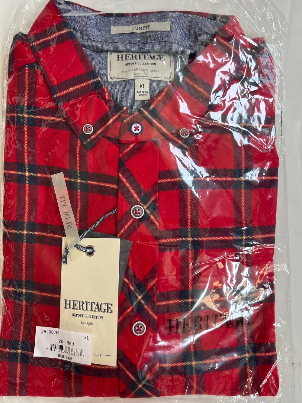 Report Collection Men's Plaid Flannel Slim Fit Sport Shirt Red Size XL NWT